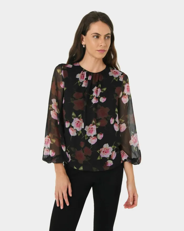 Forcast Rose Floral Top Multi Women TShirts and Tops