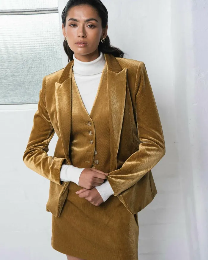Forcast Rowan Corduroy Jacket Dark Olive Women Jackets and Blazers