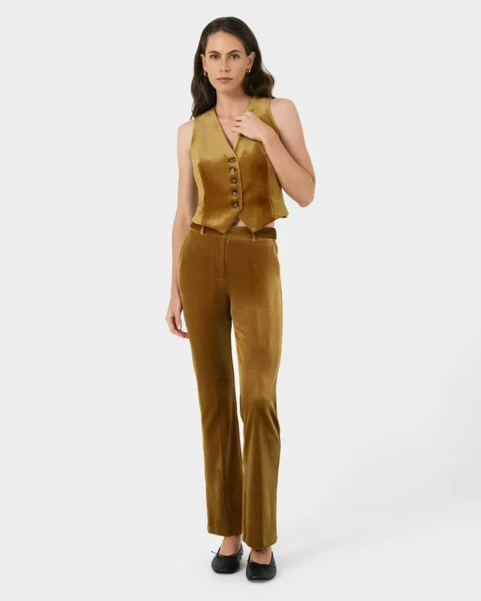 Forcast Rowan Corduroy Pants Dark Olive Women Straight Leg Pants