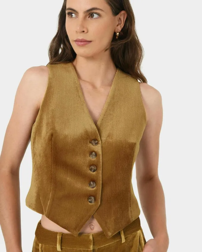 Forcast Rowan Corduroy Vest Dark Olive Women TShirts and Tops