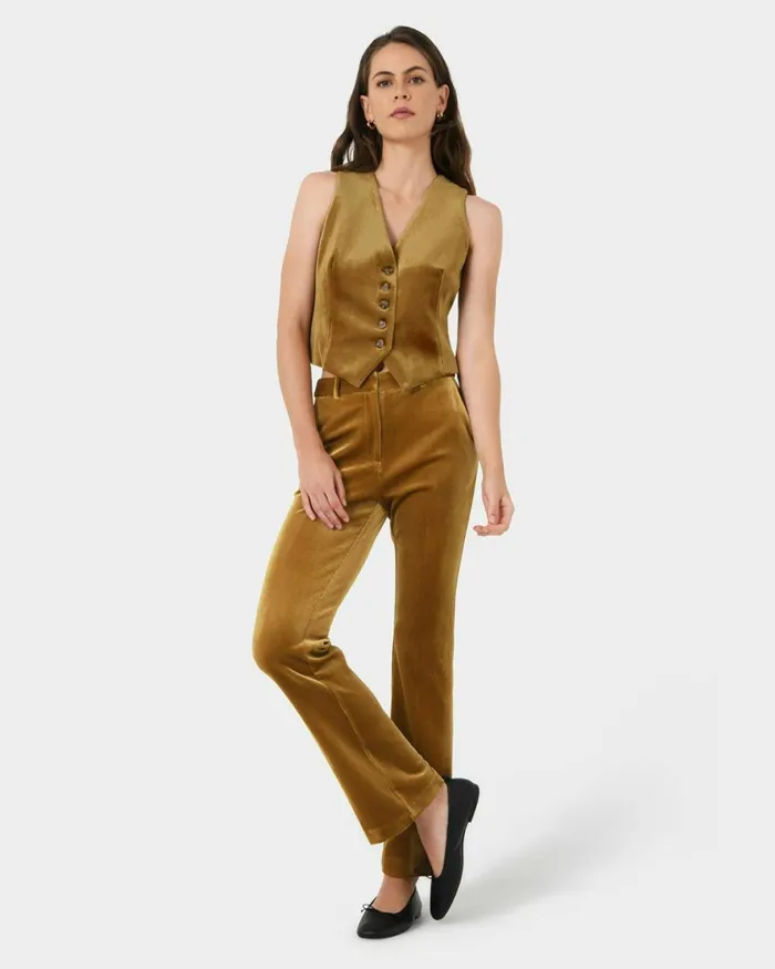 Forcast Rowan Corduroy Vest Dark Olive Women TShirts and Tops