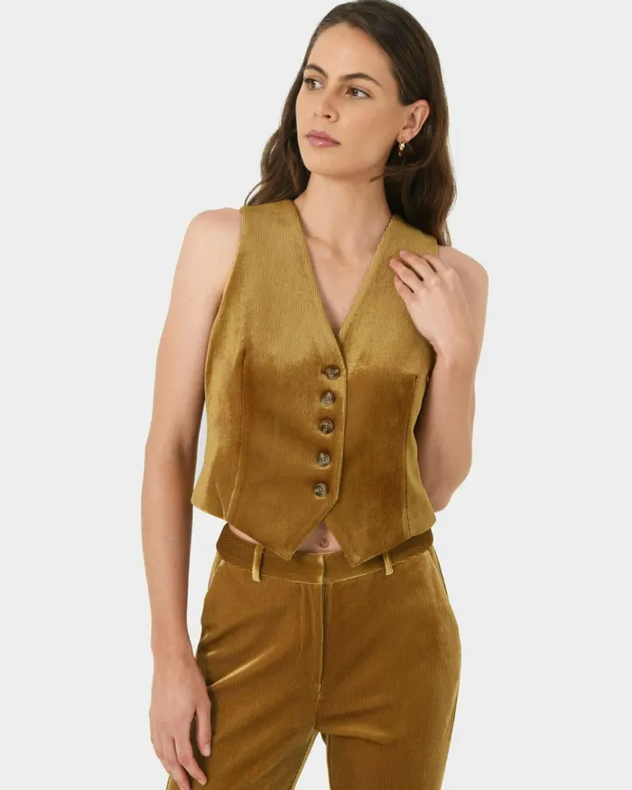 Forcast Rowan Corduroy Vest Dark Olive Women TShirts and Tops