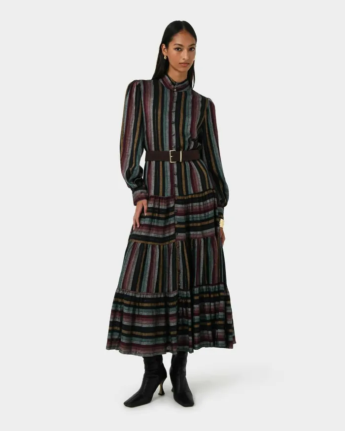 Forcast Roxana Linen Tiered Maxi Dress Women Maxi Dresses