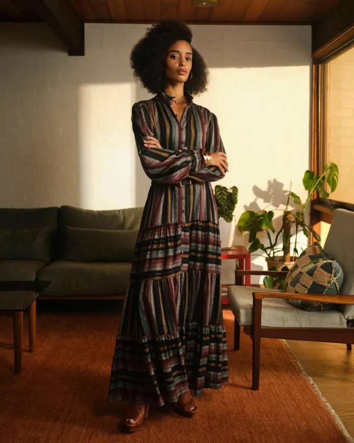 Forcast Roxana Linen Tiered Maxi Dress Women Maxi Dresses