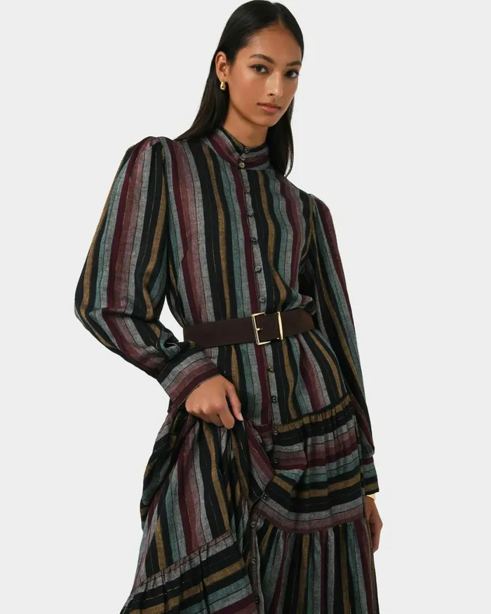 Forcast Roxana Linen Tiered Maxi Dress Women Maxi Dresses