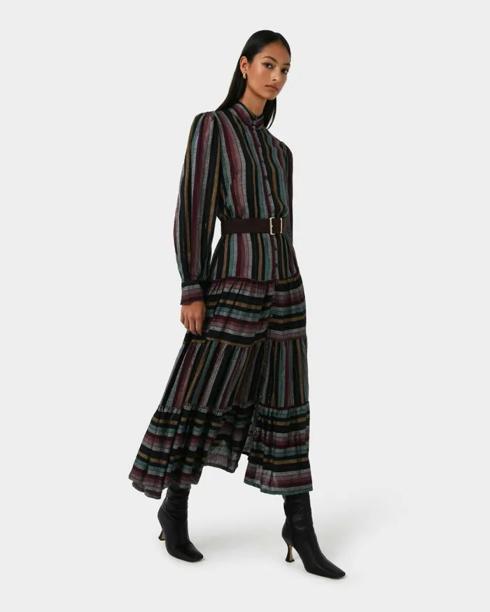 Forcast Roxana Linen Tiered Maxi Dress Women Maxi Dresses