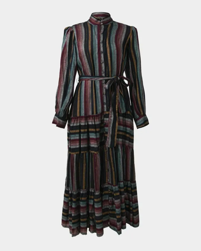 Forcast Roxana Linen Tiered Maxi Dress Women Maxi Dresses