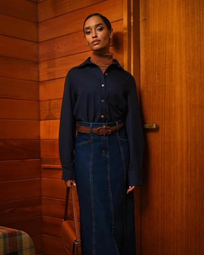 Forcast Ruka Button Shirt Dark Indigo Women TShirts and Tops