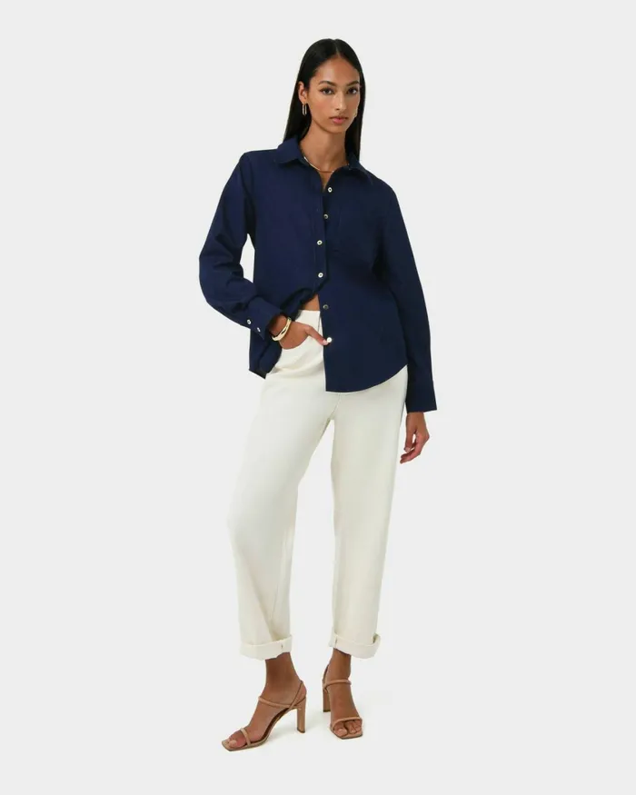 Forcast Ruka Button Shirt Dark Indigo Women TShirts and Tops