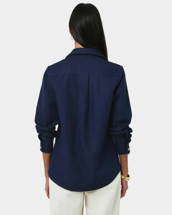 Forcast Ruka Button Shirt Dark Indigo Women TShirts and Tops