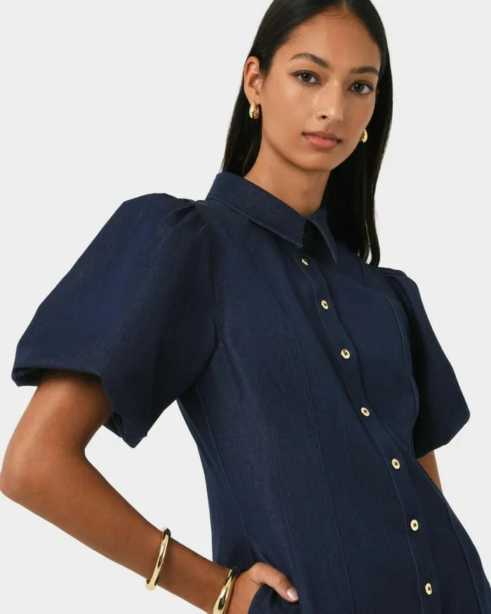 Forcast Ruka Midi Dress Dark Indigo Women Midi Dresses