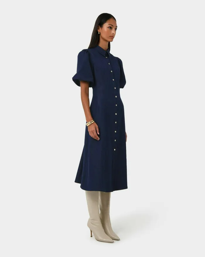 Forcast Ruka Midi Dress Dark Indigo Women Midi Dresses