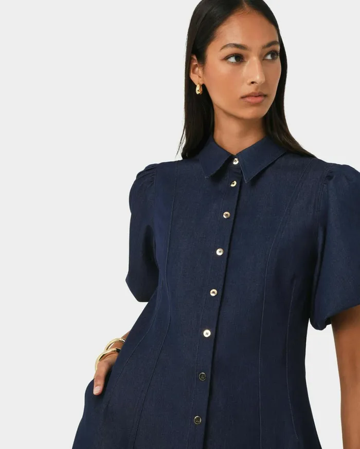 Forcast Ruka Midi Dress Dark Indigo Women Midi Dresses