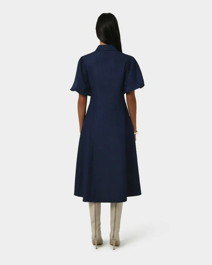 Forcast Ruka Midi Dress Dark Indigo Women Midi Dresses