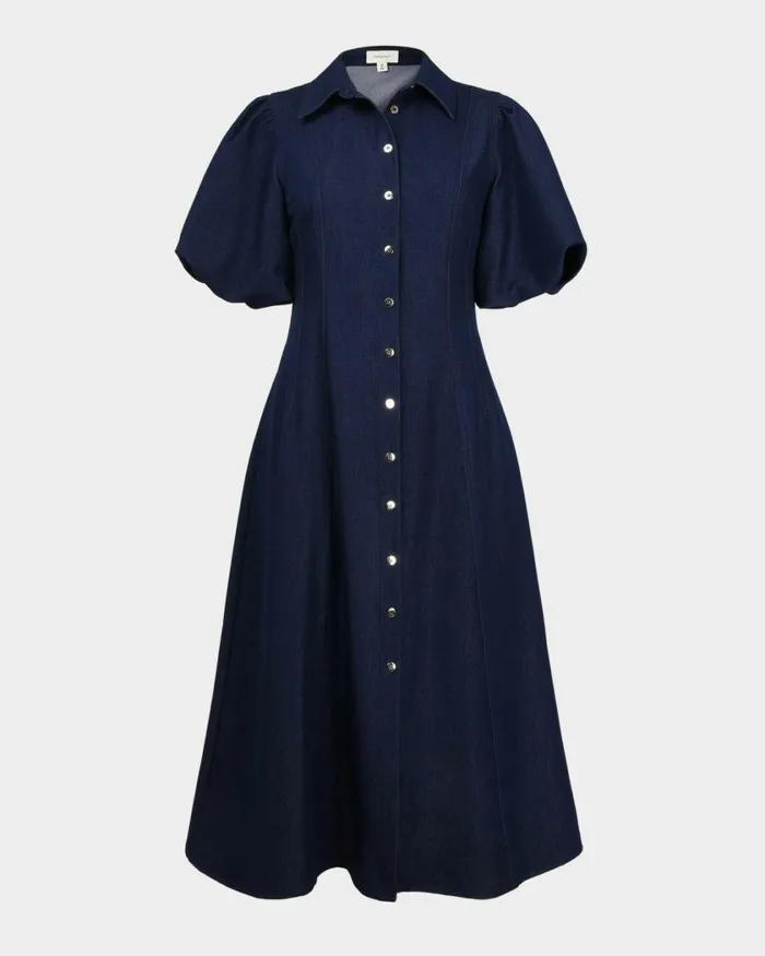 Forcast Ruka Midi Dress Dark Indigo Women Midi Dresses
