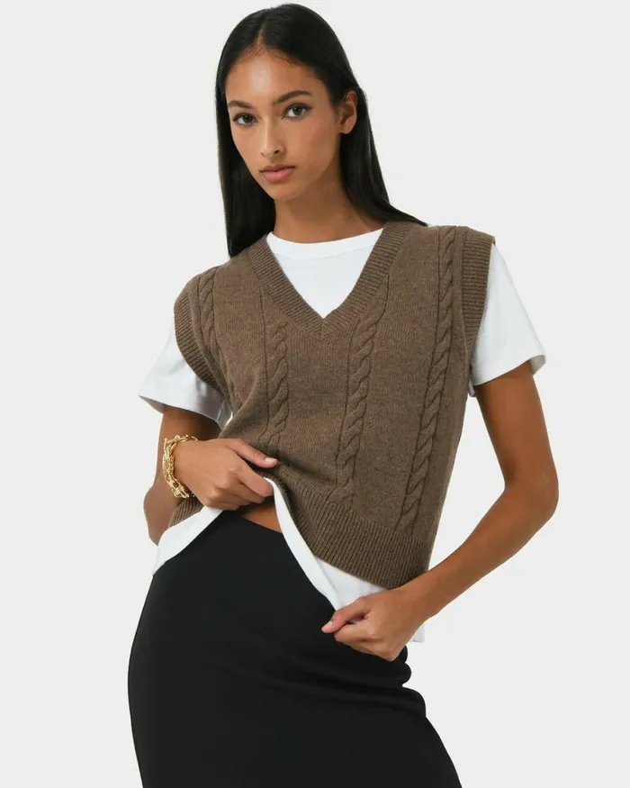 Forcast Rulia Vneck Knit Vest Wood Smokegrey Marleblack Women TShirts and Tops Forcast Rulia Vneck Knit Vest Wood Smokegrey Marleblack Women TShirts and Tops