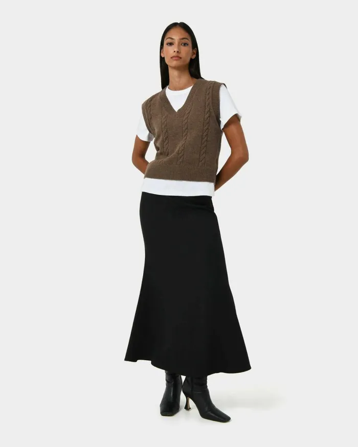 Forcast Rulia Vneck Knit Vest Wood Smokegrey Marleblack Women TShirts and Tops