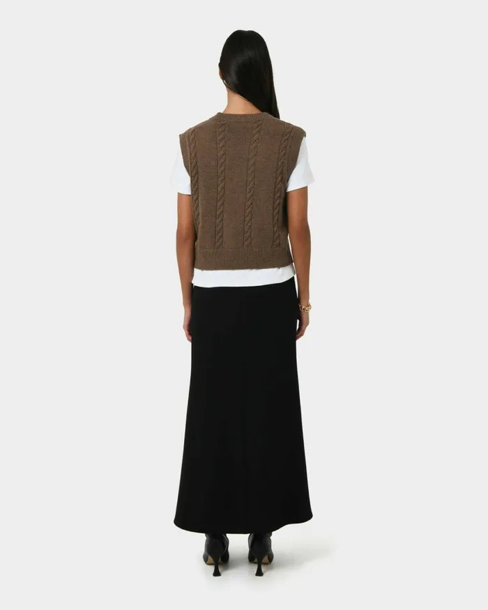 Forcast Rulia Vneck Knit Vest Wood Smokegrey Marleblack Women TShirts and Tops