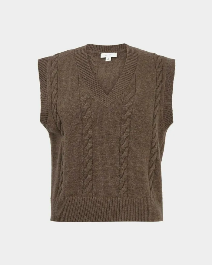 Forcast Rulia Vneck Knit Vest Wood Smokegrey Marleblack Women TShirts and Tops