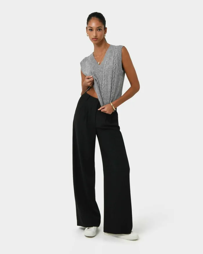 Forcast Rulia Vneck Knit Vest Wood Smokegrey Marleblack Women TShirts and Tops