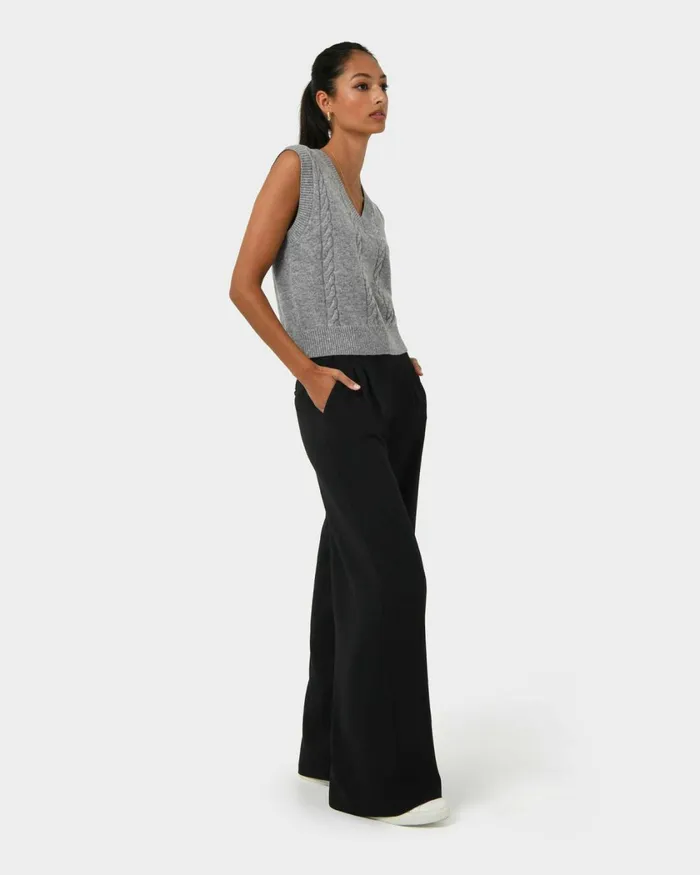 Forcast Rulia Vneck Knit Vest Wood Smokegrey Marleblack Women TShirts and Tops