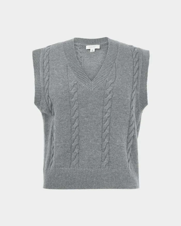 Forcast Rulia Vneck Knit Vest Wood Smokegrey Marleblack Women TShirts and Tops
