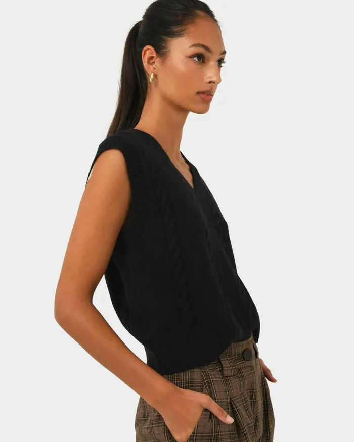 Forcast Rulia Vneck Knit Vest Wood Smokegrey Marleblack Women TShirts and Tops