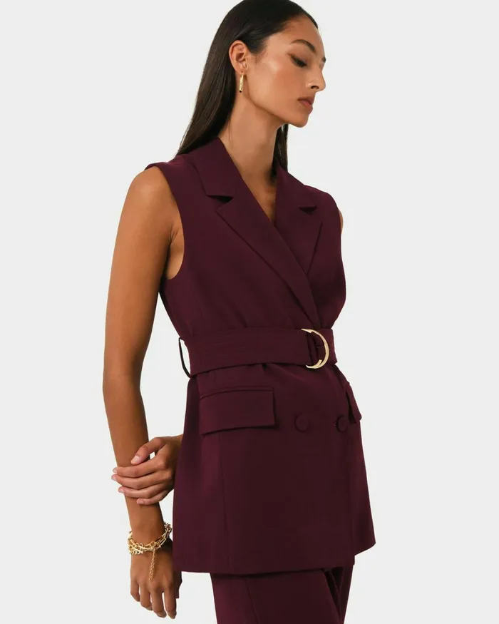 Forcast Rumy Double Breasted Vest Wineblack Women TShirts and Tops