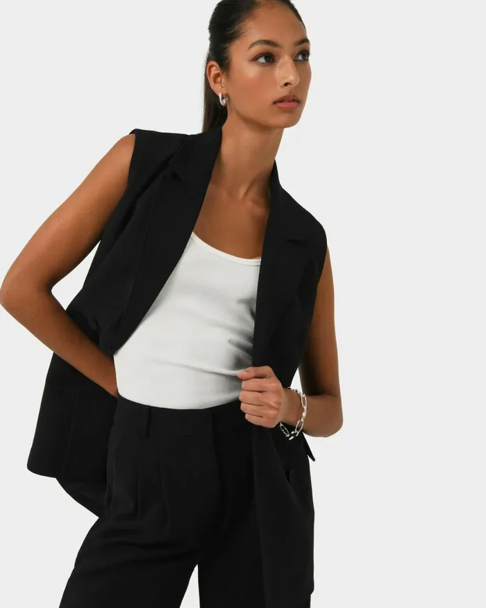 Forcast Rumy Double Breasted Vest Wineblack Women TShirts and Tops