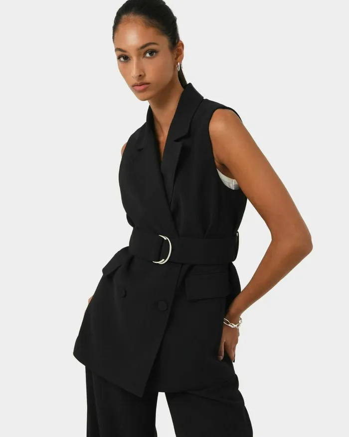 Forcast Rumy Double Breasted Vest Wineblack Women TShirts and Tops