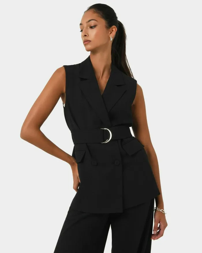Forcast Rumy Double Breasted Vest Wineblack Women TShirts and Tops