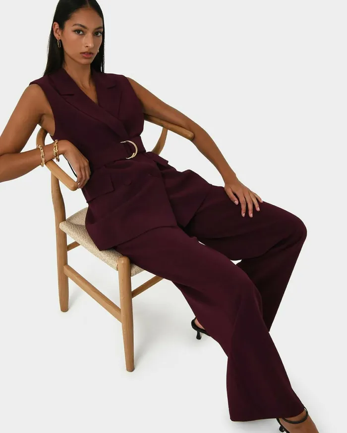 Forcast Rumy Double Breasted Vest Wineblack Women TShirts and Tops
