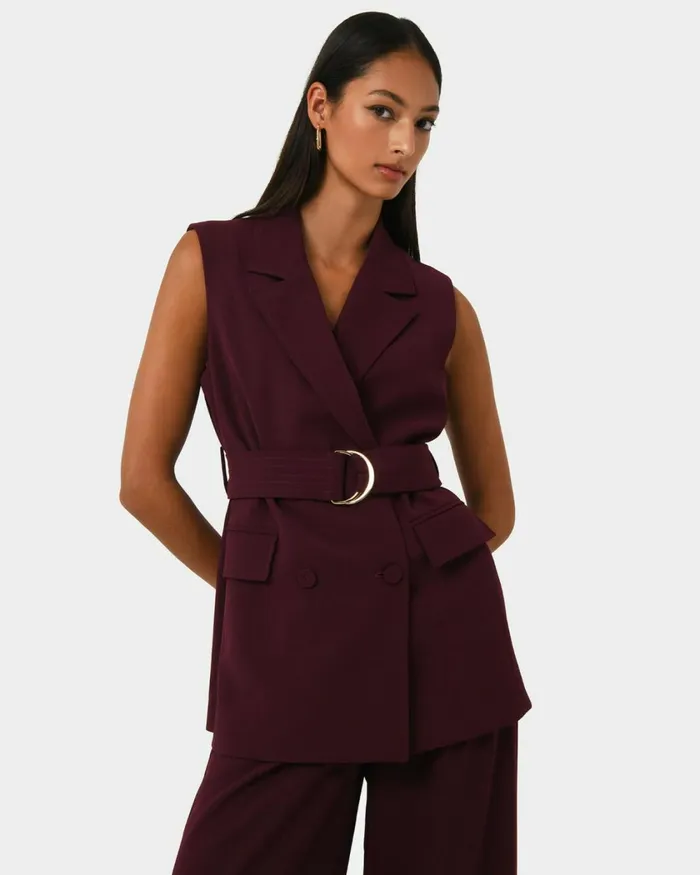 Forcast Rumy Double Breasted Vest Wineblack Women TShirts and Tops