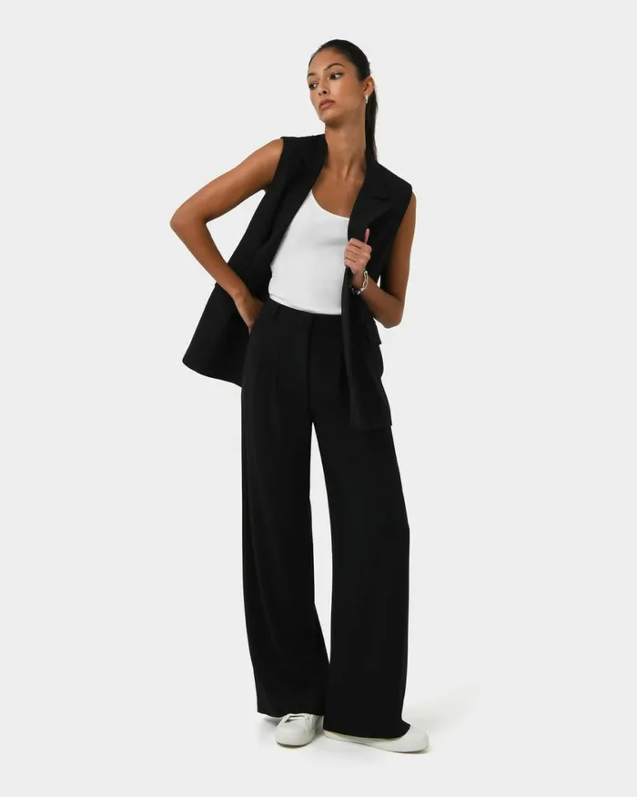 Forcast Rumy Wide Leg Tailored Pants Wineblack Women HighWaisted Pants