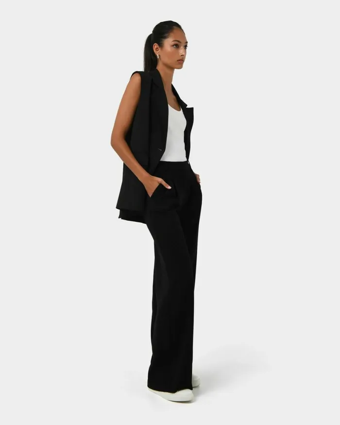 Forcast Rumy Wide Leg Tailored Pants Wineblack Women HighWaisted Pants