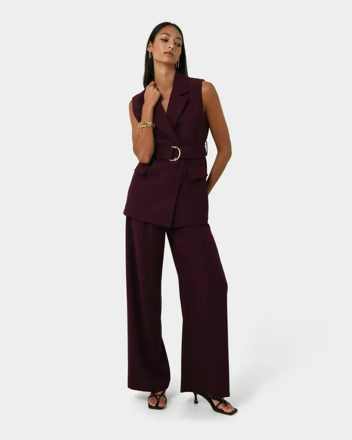 Forcast Rumy Wide Leg Tailored Pants Wineblack Women HighWaisted Pants