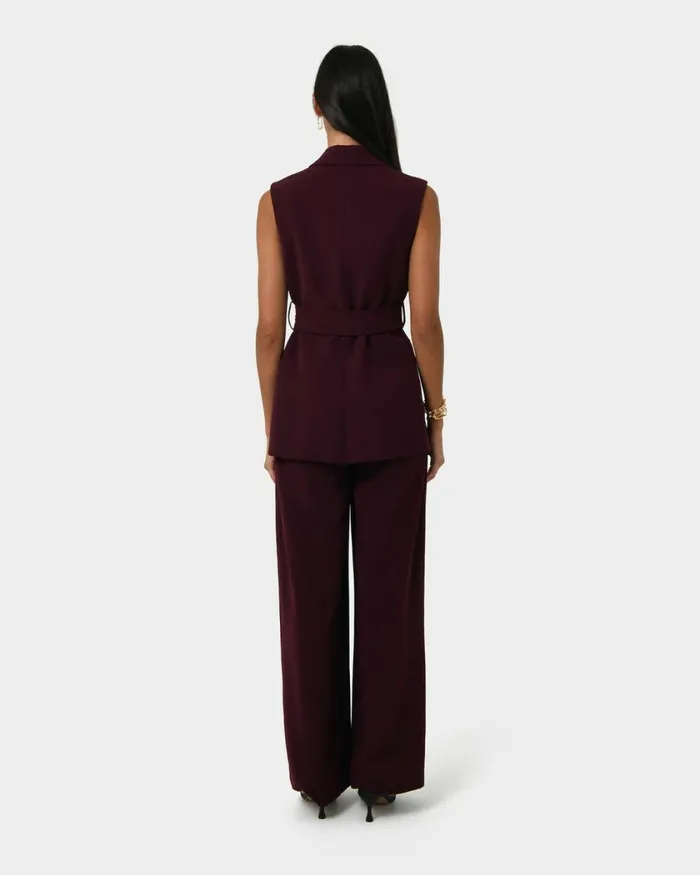 Forcast Rumy Wide Leg Tailored Pants Wineblack Women HighWaisted Pants
