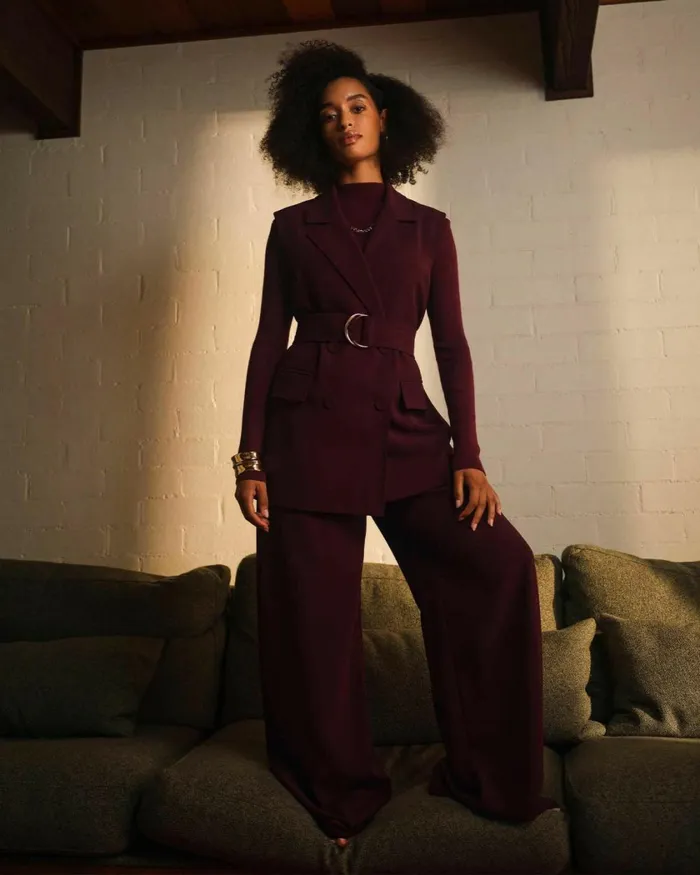 Forcast Rumy Wide Leg Tailored Pants Wineblack Women HighWaisted Pants