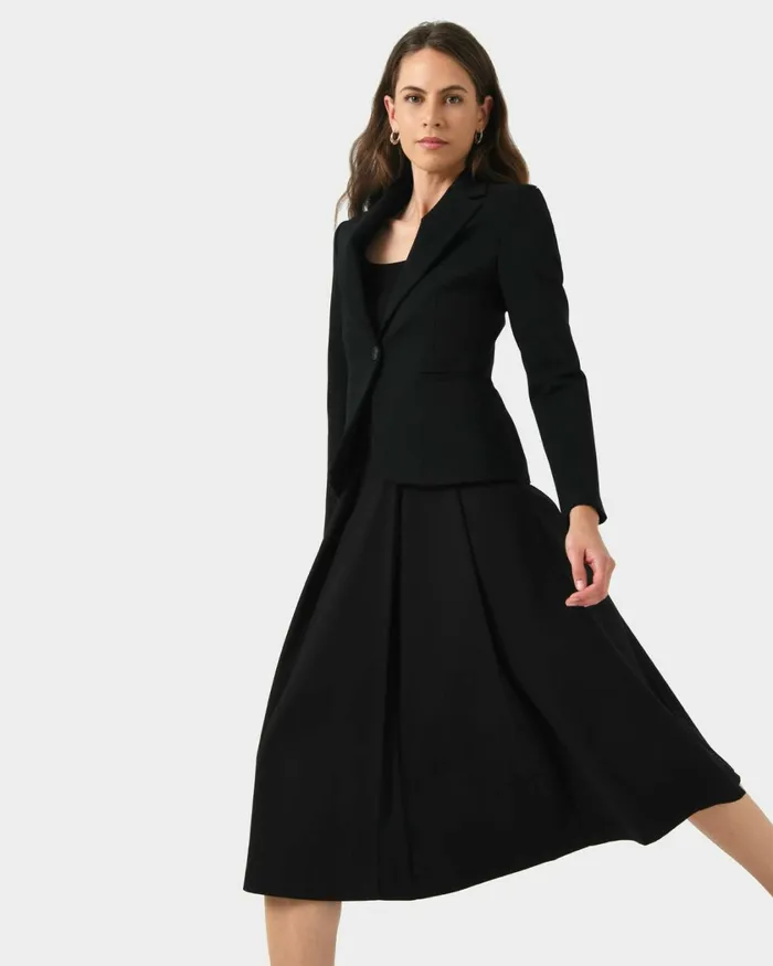 Forcast Ryan Pleated Midi Skirt Dark Charcoalblack Women Midi and Maxi Skirts