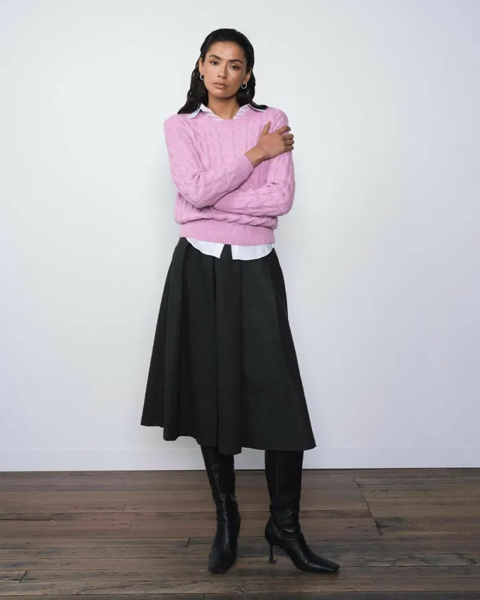 Forcast Ryan Pleated Midi Skirt Dark Charcoalblack Women Midi and Maxi Skirts