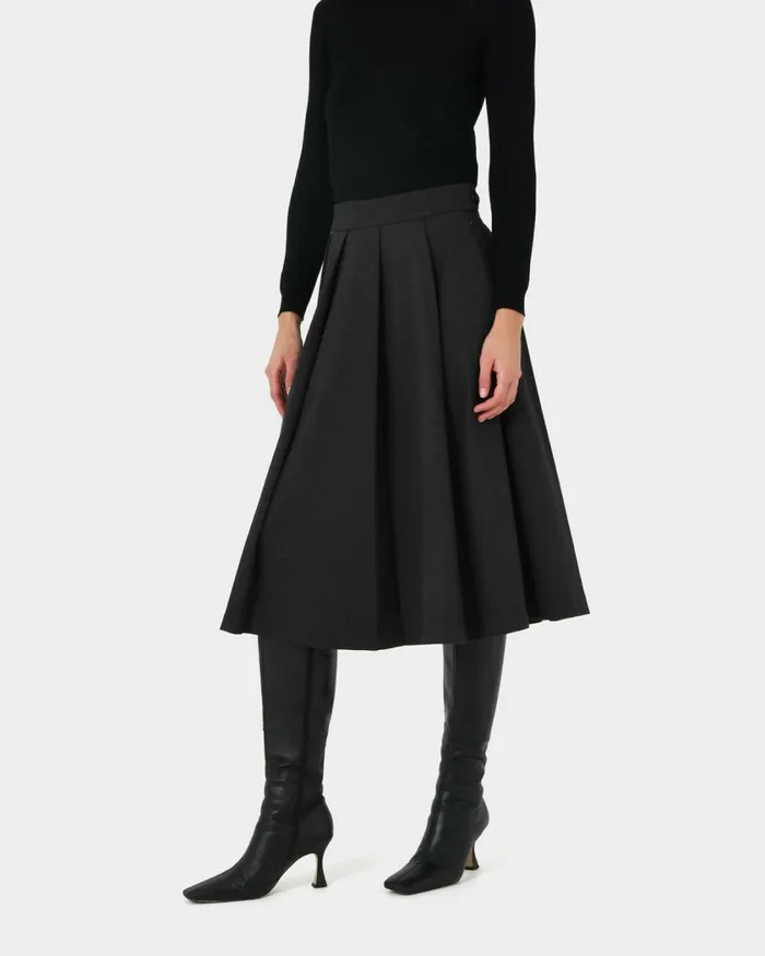 Forcast Ryan Pleated Midi Skirt Dark Charcoalblack Women Midi and Maxi Skirts