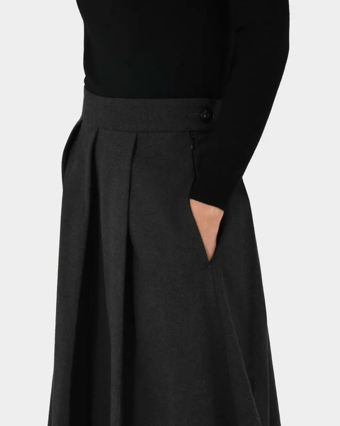 Forcast Ryan Pleated Midi Skirt Dark Charcoalblack Women Midi and Maxi Skirts