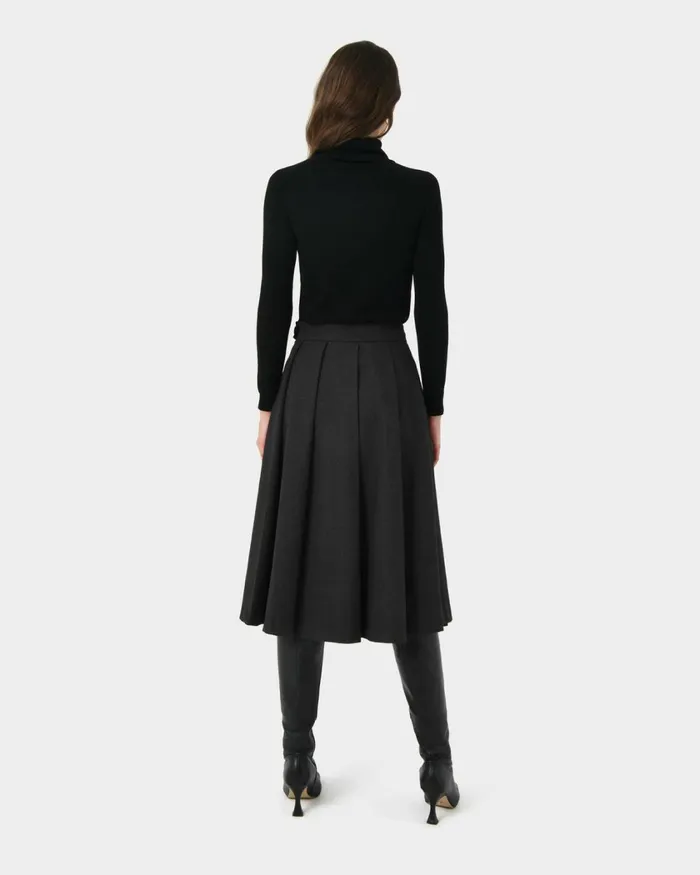 Forcast Ryan Pleated Midi Skirt Dark Charcoalblack Women Midi and Maxi Skirts