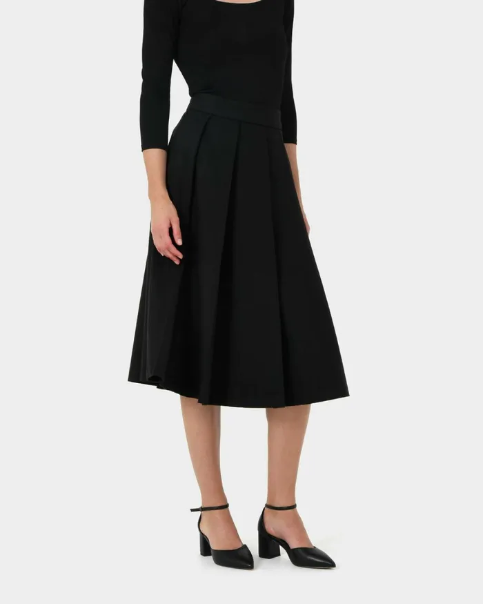 Forcast Ryan Pleated Midi Skirt Dark Charcoalblack Women Midi and Maxi Skirts