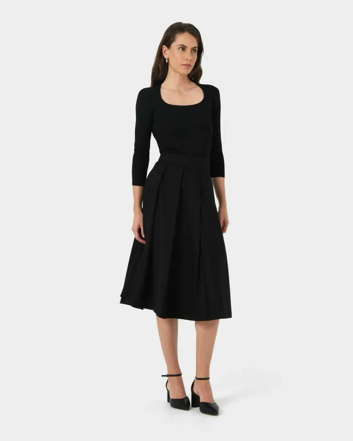 Forcast Ryan Pleated Midi Skirt Dark Charcoalblack Women Midi and Maxi Skirts
