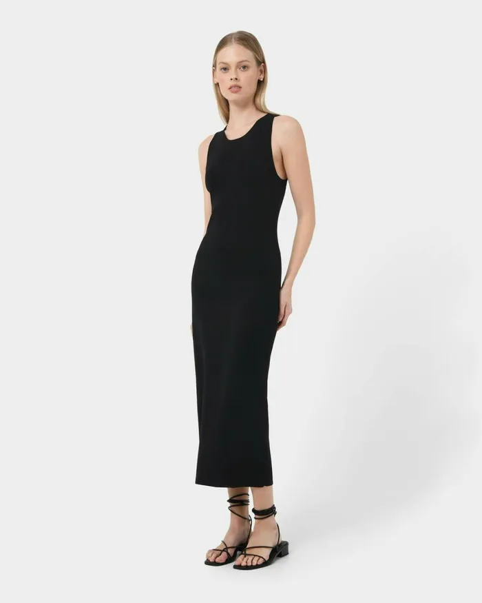 Forcast Rylin Racer Back Knit Dress Black Women Midi Dresses
