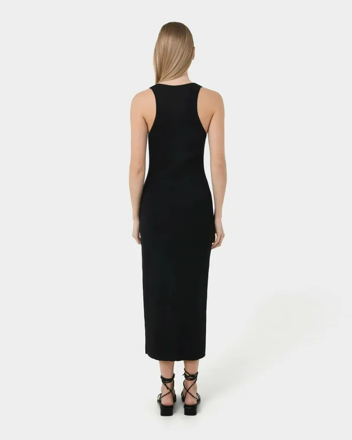 Forcast Rylin Racer Back Knit Dress Black Women Midi Dresses