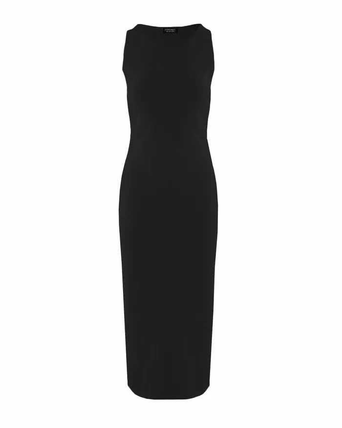 Forcast Rylin Racer Back Knit Dress Black Women Midi Dresses