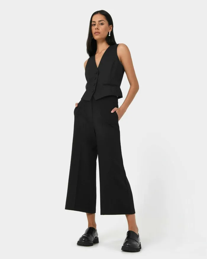 Forcast Sadie Culotte Black Women Cropped Pants