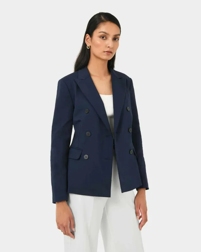 Forcast Safira Double Breasted Blazer Navyblack Women Jackets and Blazers
